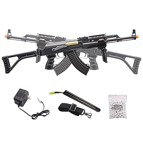 350 FPS x DE Airsoft AK-47 AEG Rifle Side Folding Stock with Battery Charger, Black