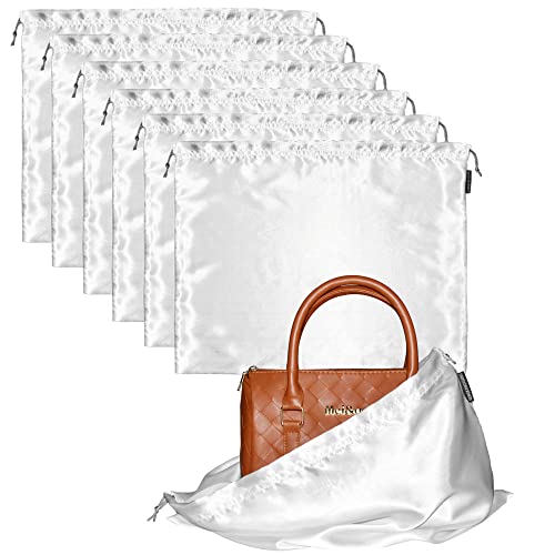 6 Pack Dust Bags for Handbags Silk Dust Cover Bag for Handbags Purses Shoes Boots, Silk Dustproof Drawstring Bag Travel Storage Pouch (White, 19.6 × 15.7 in)