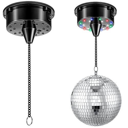 6RPM Rotating Disco Ball Disco Ball Mount Electric Motor with Lights 4 Colors for 6 8 12 Inch Disco Ball (Not Included) 2 Mode for Christmas Party DJs Bands Pubs Weddings Night Clubs (Battery Style)