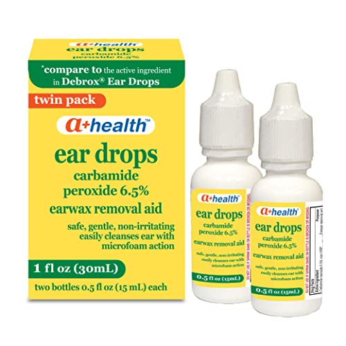 A+ Health Earwax Removal Drops, Carbamide Peroxide 6.5%, Made in USA, Twin Pack, 1 fl Ounce, Clear