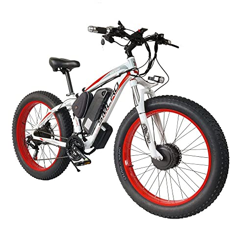 Accinouter SMLRO XDC600 Electric Bike for Adults Dual Motor 2000W 48V/22.4Ah Removable Lithium Battery, 26" x 4.0 Fat Tire Electric Bicycle, Shimano 21 Speed MTB, Fort Suspension