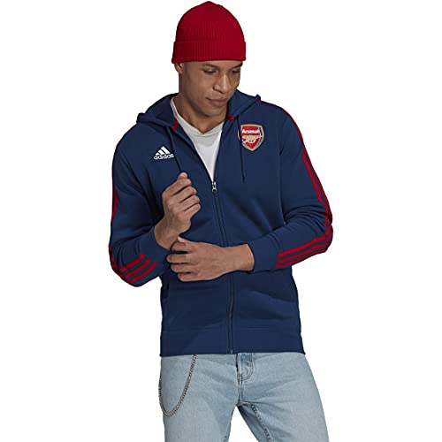 adidas Men's 2021-22 Arsenal 3 Stripes Full Zip Hoodie (Mystery Blue, Small)