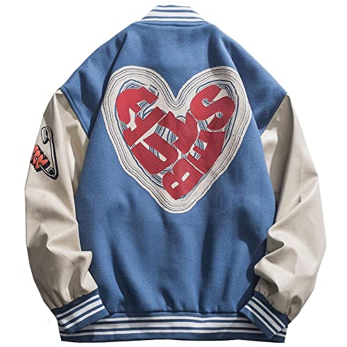 Aelfric Eden Men's Letter Foaming Love Print Varsity Jacket Vintage Graphic Baseball Jacket Unisex Coats Streetwear