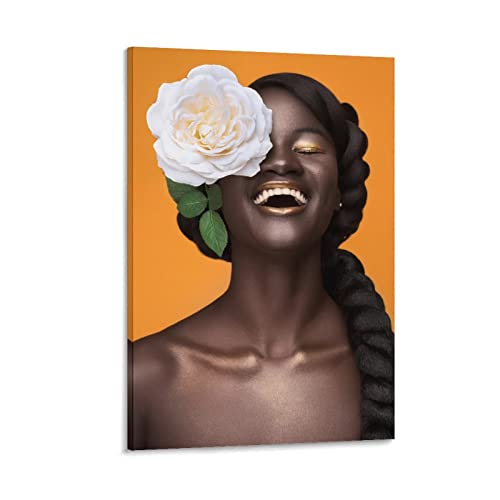African Poster Canvas Wall Art African Women Big Flower Khoudia Diop You Made Me Truly Glow Home Decor Room Decor 24x36inch(60x90cm) Frame-Style