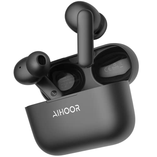AIHOOR Wireless Earbuds for iOS & Android Phones, Bluetooth 5.3 in-Ear Headphones with Extra Bass, Built-in Mic, Touch Control, USB Charging Case, 30hr Battery Earphones, Waterproof for Sport