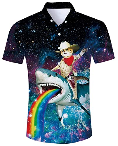 ALISISTER Hawaiian Shirt Mens Tropical Button Down Shirts Ugly Dolphin Galaxy Rainbow Blouse Short Sleeve Button Dress Aloha Vacation Beach Suit L