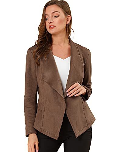 Allegra K Women's Faux Suede Jacket Open Front Lapel Draped Outwear Cardigan Medium Light Brown