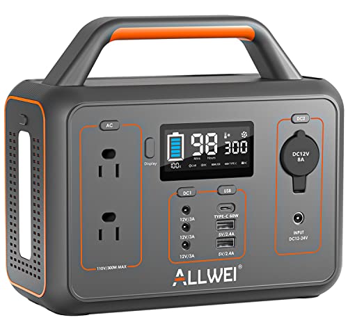 ALLWEI Portable Power Station 300W, 280Wh Solar Generator with USB-C PD60W, 110V Pure Sine Wave AC Outlet 600W Peak, 78000mAh Backup Lithium Battery for Outdoor Camping Travel Emergency Home Blackout