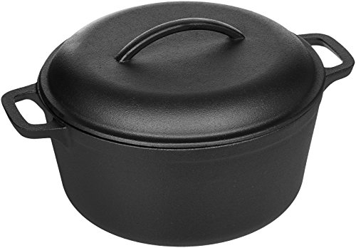 Amazon Basics Pre-Seasoned Cast Iron Dutch Oven Pot with Lid and Dual Handles, 5-Quart