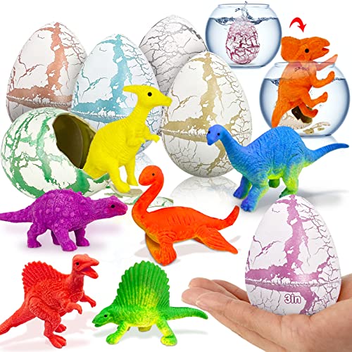 AMENON 6 Pack 3" Jumbo Easter Dinosaur Eggs Hatching Dino Egg Grow in Water Crack Surprise Easter Eggs Hunt Games Easter Basket Stuffers Fillers Easter Gifts Party Favors for Toddlers Kids Boys Girls
