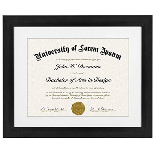 Americanflat 11x14 Black Diploma Frame | Certificate Frame Displays 8.5x11 Diplomas with Mat or 11x14 Inch Without Mat. Shatter-Resistant Glass. Hanging Hardware Included