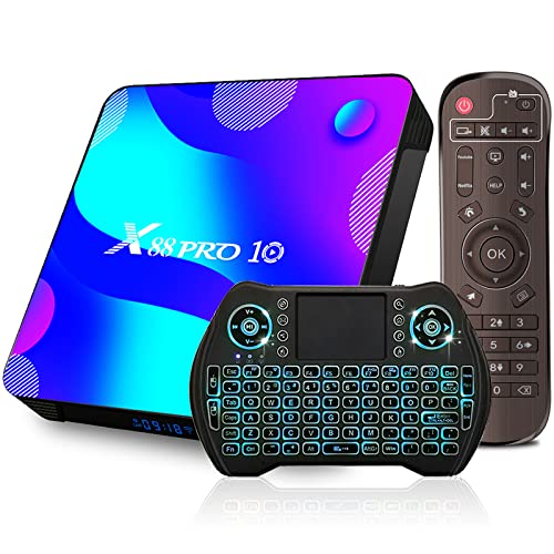 Android TV Box 11.0 4GB RAM 64GB ROM, Android Box RK3318 4K 2.4G 5G WiFi Bluetooth 4.0 Ethernet USB 3.0 TV Box Android with Backlit Mini Wireless Keyboard Smart TV Box