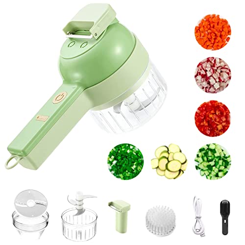 AriGold 4 In 1 Handheld Vegetable Chopper Electric Cutter Grater Set Portable Mini Wireless Food Processor Kitchen Vegetable Slicer Dicer Cutter for Garlic with bonus Egg and Cream beater. (GREEN)