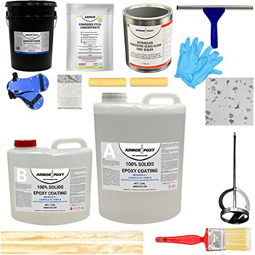 ArmorPoxy Garage Epoxy Floor Kit for Concrete - 14-Pc 2 Part, Industrial Grade Epoxy Floor Coating - 600 Sq Ft, Gray - For Garage, Basements, Workshops, Contractors, Automotive, Storage, Retail Shops