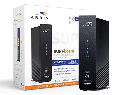 Arris SURFboard (16x4) Docsis 3.0 Cable Modem Plus AC1900 Dual Band Wi-Fi Router, Certified for Xfinity, Spectrum, Cox & More (SBG6950AC2),Black