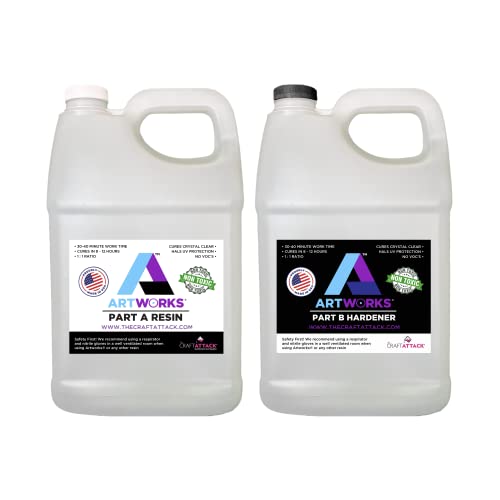 ArtWorks Brand Epoxy Resin by The Craft Attack 1 Gallon kit for Crystal Clear Resin Crafting, Jewelry Crafts, Resin for Tumblers, Molds, Wall Art, Furniture, Countertops. FDA Compliant Non Toxic