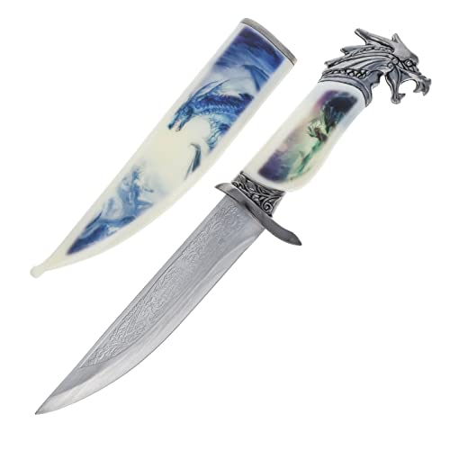 ASR Outdoor 13 inch Fantasy Dragon Mythical Etched Blade Collectors Hunting Knife, Ornamental Scabbard and Handle