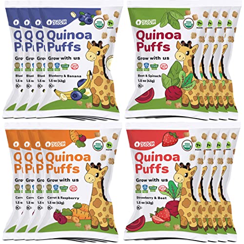 Awsum Snacks Quinoa Baby Puffs Healthy Kids Snack - Essentials Baby Food - USDA Organic Kosher Vegan Non GMO Gluten Free Puffed Cereal - Diabetic No Sugar - 1.5 Ounce - Pack of 12