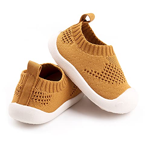 Baby First-Walking Shoes 1-4 Years Kid Shoes Trainers Toddler Infant Boys Girls Soft Sole Non Slip Cotton Mesh Breathable Lightweight Slip-on Sneakers Outdoor(Yellow,8 Toddler) T22