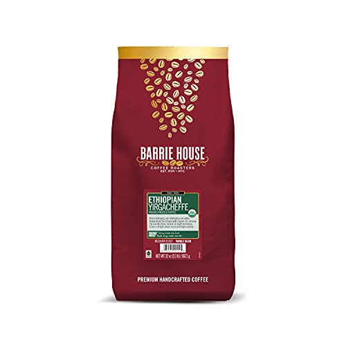 Barrie House Ethiopian Yirgacheffe Single Origin Whole Bean Coffee, 2 lb Bag | Fair Trade Organic Certified |Medium Roast | High Acidity and Clean Finish | 100% Arabica Coffee Beans