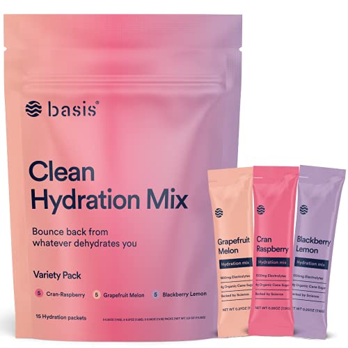 Basis Hydration Low Sugar Powder Packets, Electrolyte Mix, Keto-Friendly, Supplement Drink, Pregnancy Dehydration Relief - for Workout Travel Sports (Variety Pack, 15 Sticks)