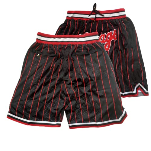Basketball Shorts for Men with Pockets, Mens Retro Mesh Rap Embroidered Short, Hip Hop 90S Casual Athletic Gym Shorts (Medium, Black)