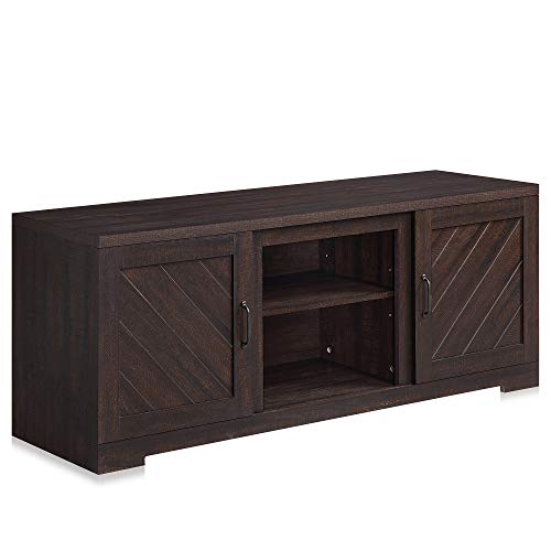 BELLEZE Modern 58 Inch Farmhouse TV Stand & Media Entertainment Center Console Table for TVs up to 65 Inch with Two Shelves and Storage Cabinets - Hilo (Espresso)
