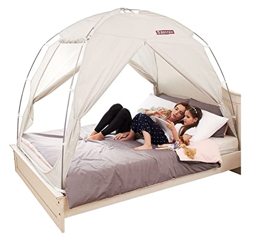 BESTEN Floorless Indoor Privacy Tent on Bed for Warm and Cozy Sleep Inside Drafty Room (Full/Queen, Gray)