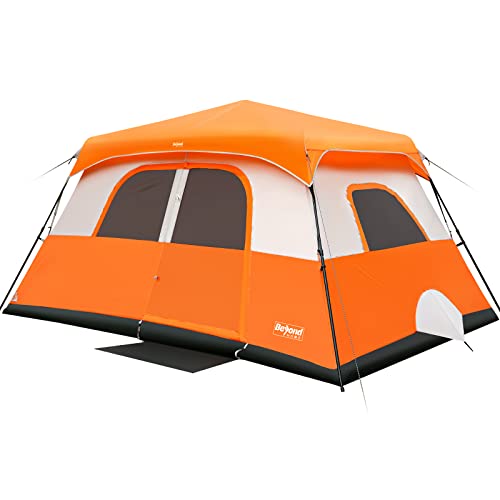 BeyondHOME Tent, 8 Person 60 Sec Setup Family Camping Tent, Waterproof & Windproof Tent with Top Rainfly, Upgraded Ventilation System, Instant Cabin Tent for Camp Backpacking Hiking Outdoor, Orange