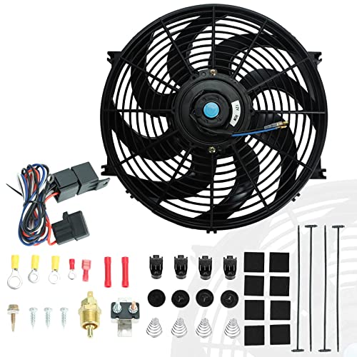 BLACKHORSE-RACING 14" Universal Electric Radiator Cooling Fans + Thermostat Relay & Mount Kit