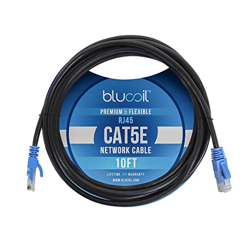 blucoil 10-FT Premium Cat5e Network Cable with RJ45 Male to Male Connectors - 1 Gbps Ethernet Cable with 24 AWG Wire for Computers, TV Tuners, Modems, Routers, Servers, and Power-Over-Ethernet