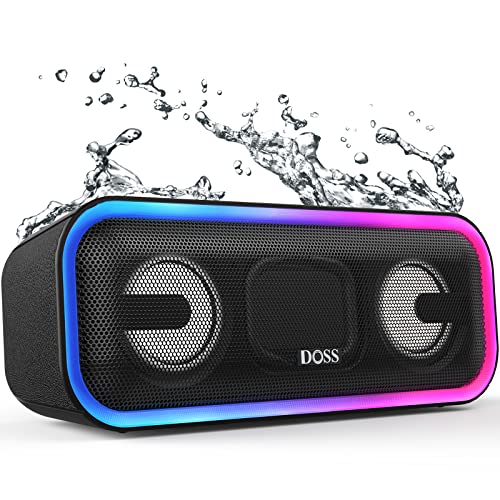 Bluetooth Speaker, DOSS SoundBox Pro+ Wireless Speaker with 24W Stereo Sound, Punchy Bass, IPX5 Waterproof, 15Hrs Playtime, Wireless Stereo Pairing, Multi-Colors Lights, Speaker for Home,Outdoor-Black