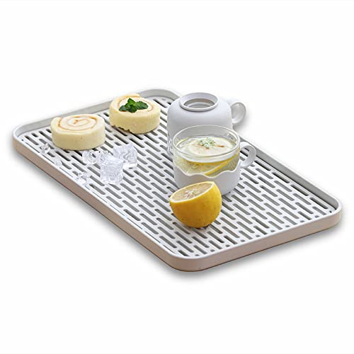 Bonilve Drain Board for Kitchen Counter, Dish Drain Tray 2 Tier Non Slip Serving Tray-White, Large Kitchen Dish Drying Rack with Drainboard Perfect for Sink, Coffee Table, Outdoor(8.85W x 15.35L)