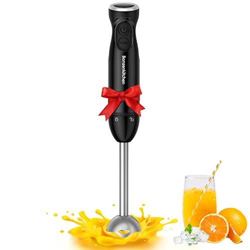 Bonsenkitchen Handheld Blender, Electric Hand Blender 12-Speed with Turbo Mode, Immersion Hand Held Blender Stick with Stainless Steel Blades for Soup, Smoothie, Puree, Baby Food