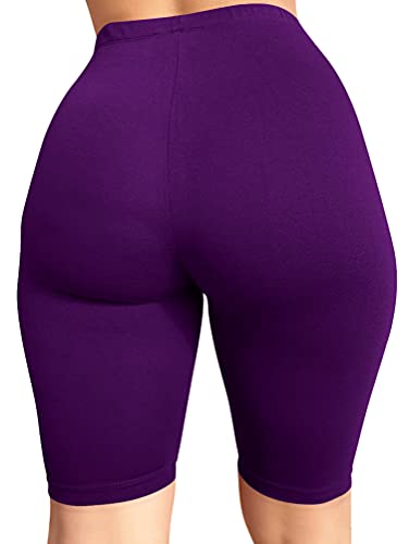 BORIFLORS Women's Sexy Athletic Workout High Waist Gym Biker Shorts, Medium,Dark Purple
