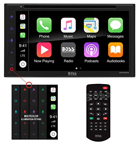 BOSS Audio Systems BVCP9690A Apple CarPlay Android Auto Car Multimedia DVD Player - Double Din Car Stereo, 6.75 Inch LCD Touchscreen, Bluetooth, DVD, CD, MP3, USB, A/V Input, AM/FM Radio Receiver