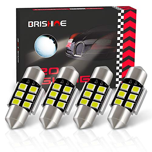 BRISHINE 4PCS Festoon 28MM 29MM DE3175 LED Bulbs, 2835 Chipsets Canbus Error Free 1.1” DE3021 3175 3022 N3 LED Bulbs for Car Interior Dome Map Door Courtesy License Plate Lights, Xenon White