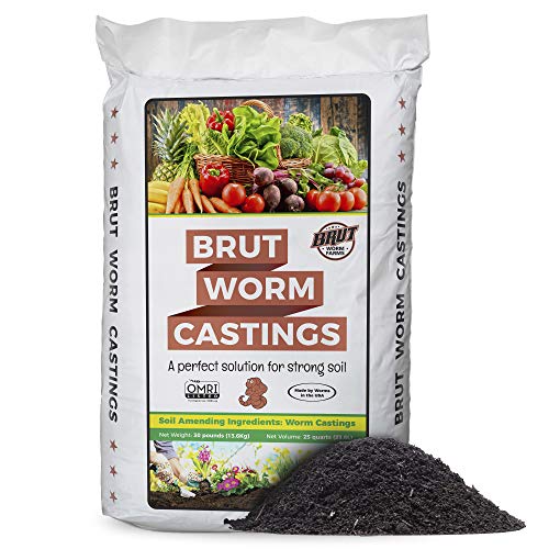 Brut Worm Castings – 30 Lbs – Organic Soil Builder – Natural Enricher for Healthy Houseplants, Flowers, and Vegetables - Use Indoors or Outdoors - Odor Free