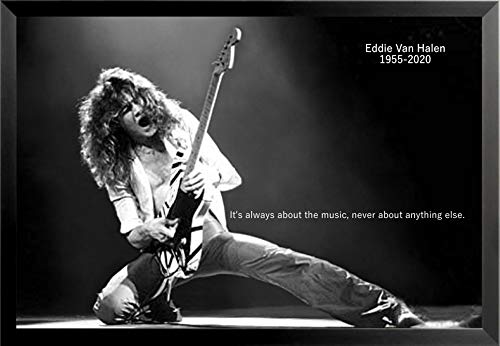 Buyartforless FRAMED Eddie Van Halen 1955-2020 About the Music 36x24 Music Photograph Art Print Poster, black, white, gray