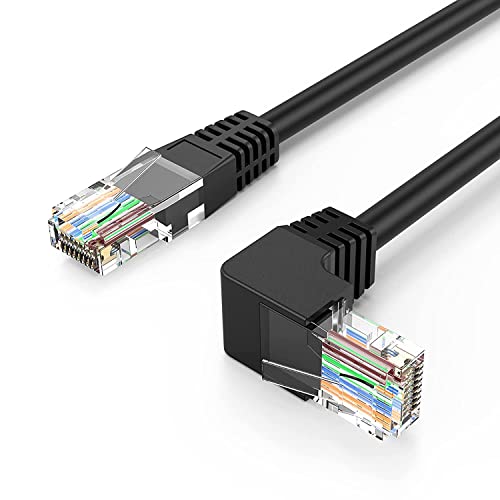 CableCreation CAT6 Ethernet Patch Cable RJ45 LAN Cable Gigabit Network Cord 90 Degree Downward Angled,Bandwidth up to 250MHz 1Gbps for PC, Router, Modem, Printer, Xbox, PS4, PS3-10 Feet,Black