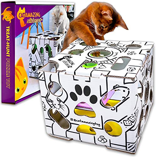 Cat Amazing Sliders – Cat Puzzle Toy for Indoor Cats – Cat Treat Puzzle Box – Interactive Treat Maze – Cat Enrichment Feeder – Food Puzzle – Best Cat Toy Ever!