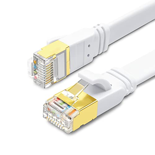 CAT8 Ethernet Cable 25ft, High Speed 40Gbps 2000MHz SFTP Flat Internet Network LAN Cable with Gold Plated RJ45 Connector for Router, Modem, PC, Switches, Hub, Laptop, Gaming, Xbox (White, 25ft/8m)