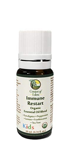 Center of Eden Immune Restart Kids, Organic Essential Oil Blend for Immune Support,100% Pure Therapeutic Grade, Non-GMO Eucalyptus, Peppermint, Tea Tree, Lemon, Frankincense