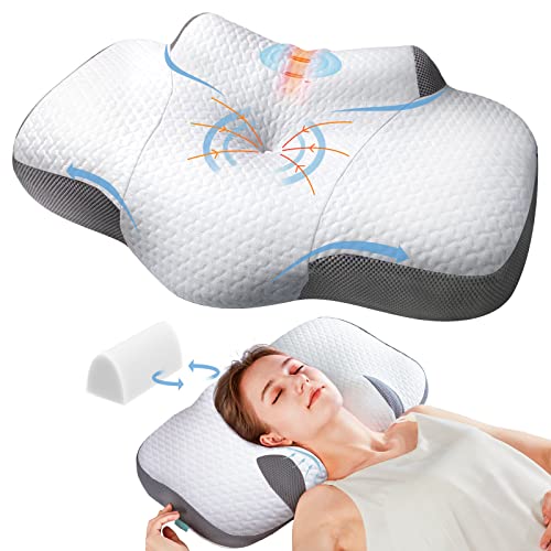 Cervical Memory Foam Pillow, Orthopedic Firm Soft Adjustable Hypoallergenic Ergonomic Contour Pillow for Side Back and Stomach Sleepers Grey