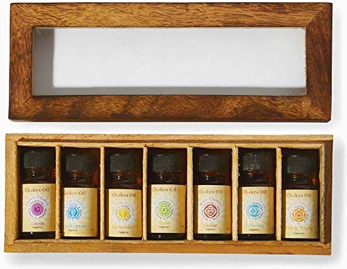 Chakra & Luck Fragrance Oil - Set of 7 Chakras from Crown to Root - (7 x 10ml) Variety Gift Pack with Wood Box