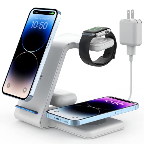 Charging Station for Multiple Devices Apple, 4 in 1 Wireless Charger Station, with 30W Charging Dock for Apple Watch 7 6 SE 5 4 3, iPhone 14 13 12 11, Pro, Pro Max, Mini, AirPods Pro 3, 2