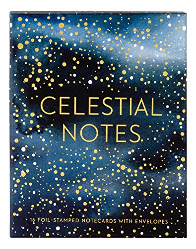 Chronicle Books Celestial Notes: 16 Foil-Stamped Notecards with Envelopes (Celestial Star Stationery, Space and Galaxy Watercolor Blank Notecards)