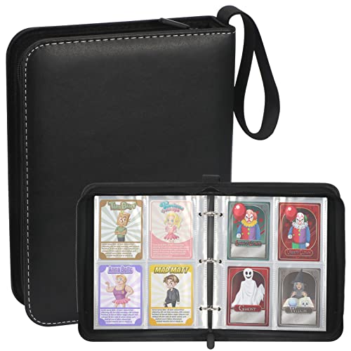 CiCiKiea Trading Card Binder Holder, Fits 400 Cards with 50 Removable Sleeves, PU Leather Photo Card Collector Album Carrying Holder for Baseball Card Album Binder Folder, Black