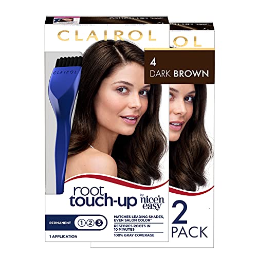 Clairol Root Touch-Up by Nice'n Easy Permanent Hair Dye, 4 Dark Brown Hair Color, (Pack of 2)