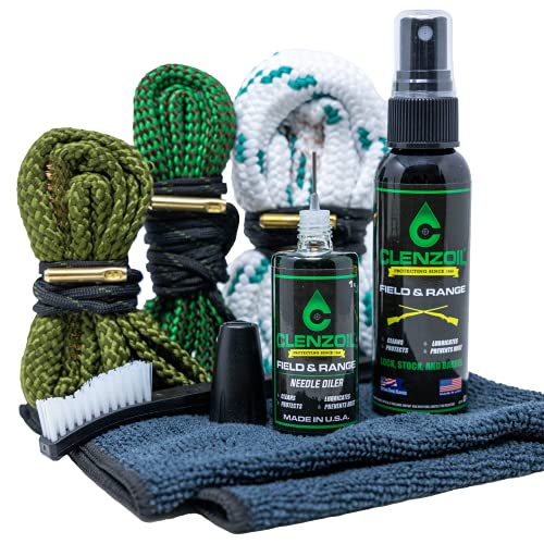 CLENZOIL Three Gun Cobra Bore Cleaning Combo Kit | .223 Cal 5.56mm | .357 Cal .38 Cal 9mm | 12 Gauge | Barrel Snake Cleaning Kit for Rifle, Pistol and Shotgun